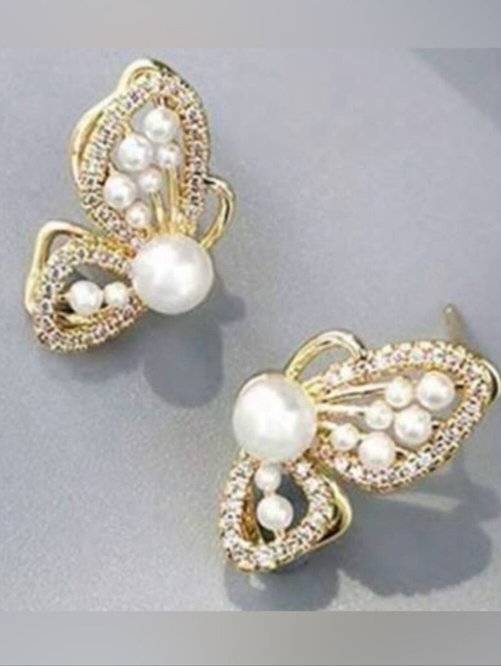 Gold Pearl Butterfly Stud Earrings - Women Jewelry
